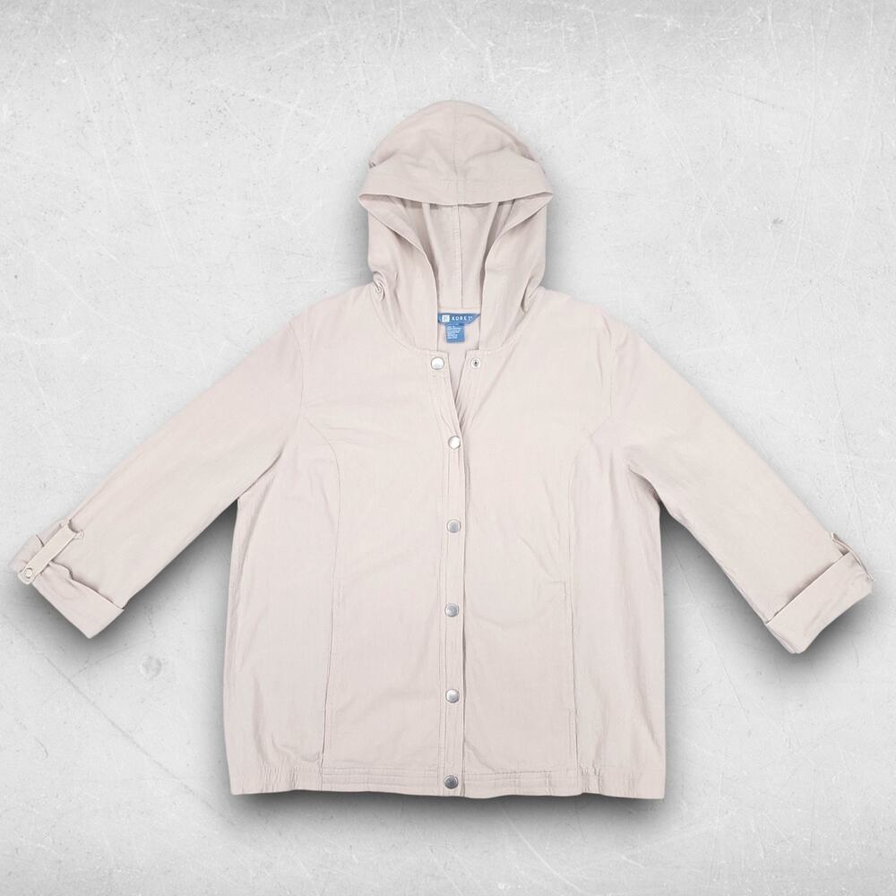 Koret Hooded Shacket Women L Beige Snap Up Lightweight Streetwear Boho Casual
